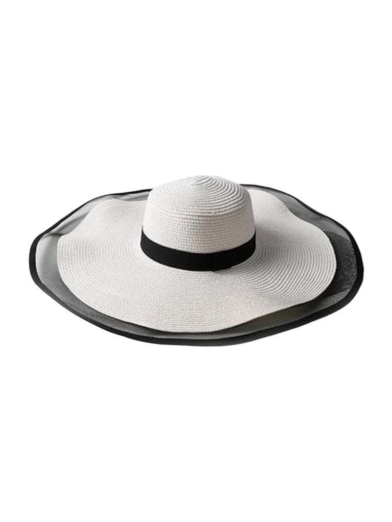 Chapeau de paille pour femme, plage, bord large, capeline filet, chapeau anti - uv élégant, modèle Amy - Chapeau de paille - Blanc