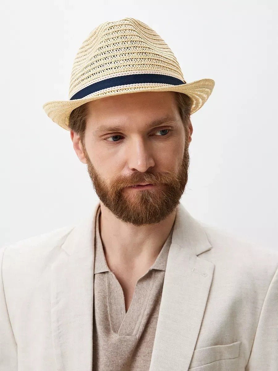 Chapeau de paille trilby, été homme et femme, plage, style panama, modèle Azur - Chapeau de paille - Beige