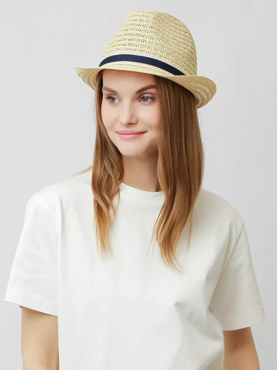 Chapeau de paille trilby, été homme et femme, plage, style panama, modèle Azur - Chapeau de paille - Beige