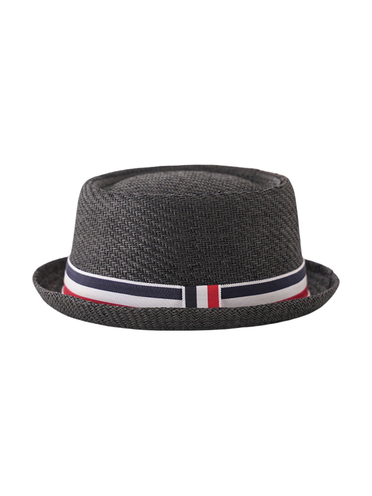 Chapeau de paille trilby, homme, à court bord, respirant, vintage, style panama, bande tricolore française, modèle Lucas - Chapeau de paille - Gris foncé