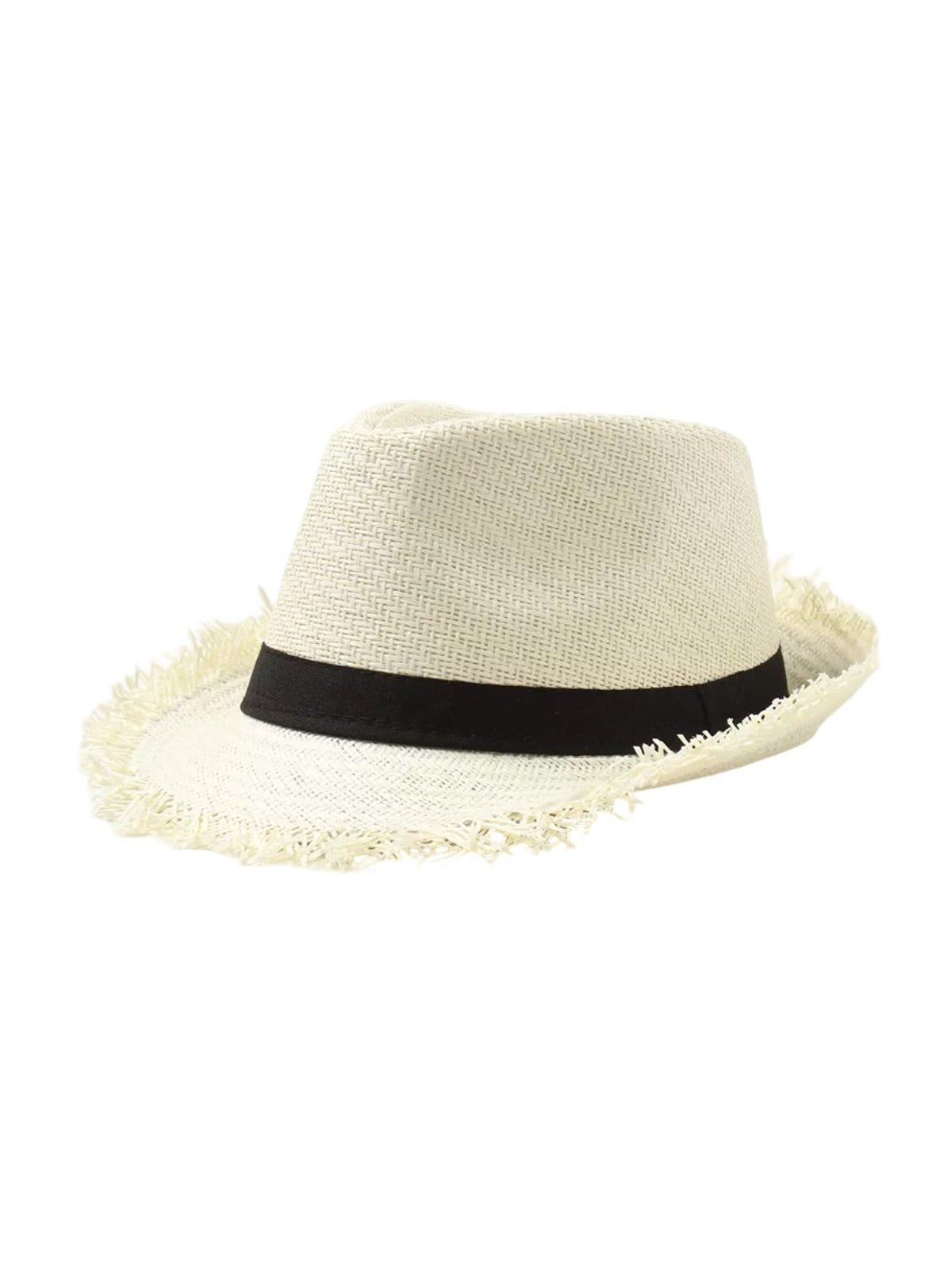 Chapeau paille homme, chapeau panama, à bord effiloché, fedora, idéal pour le soleil, modèle Valentin - Chapeau de paille - Beige