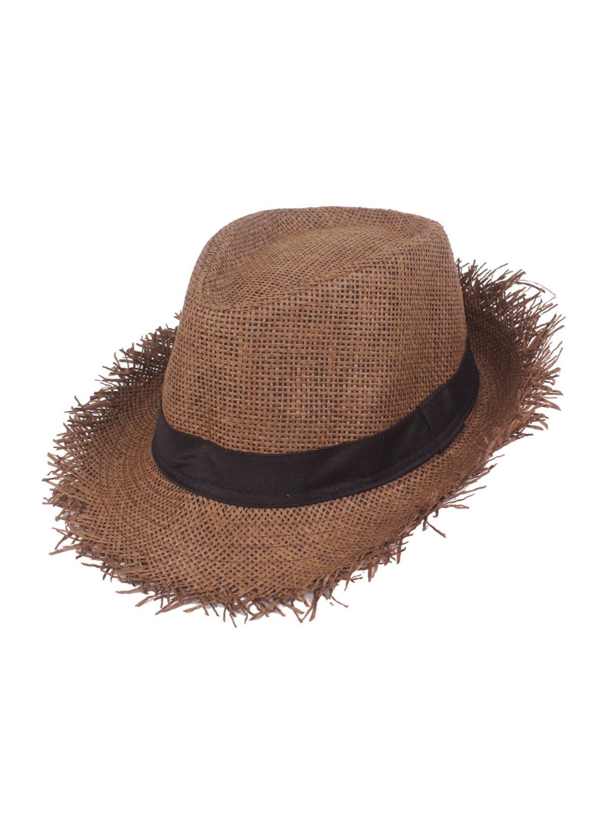 Chapeau paille homme, chapeau panama, à bord effiloché, fedora, idéal pour le soleil, modèle Valentin - Chapeau de paille - Marron
