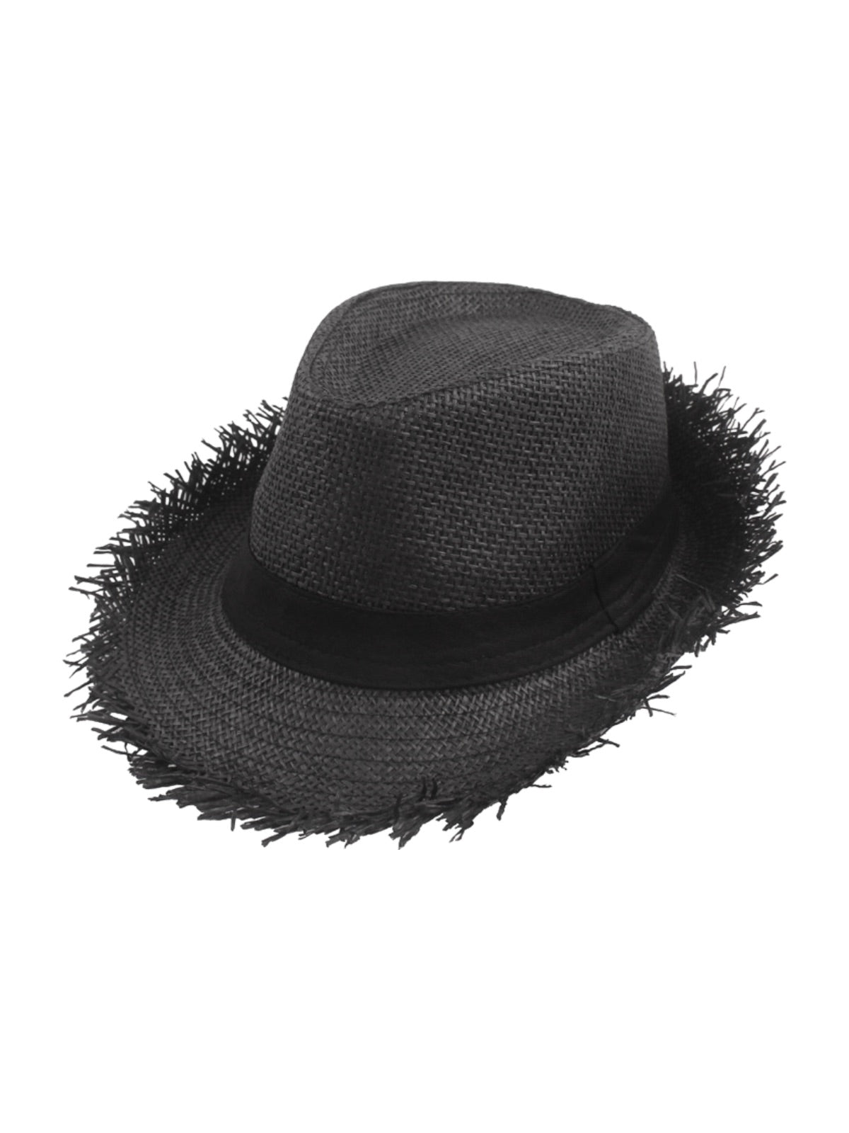 Chapeau paille homme, chapeau panama, à bord effiloché, fedora, idéal pour le soleil, modèle Valentin - Chapeau de paille - Noir