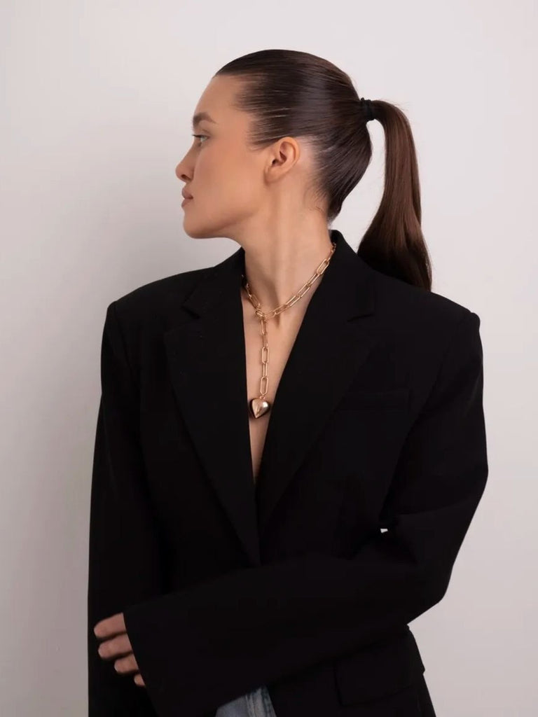 Collier doré 18 carats, cœur pendentif, chaîne courte femme, style old money, bijou casual chic, modèle Felicitee - Collier - Or 48 cm