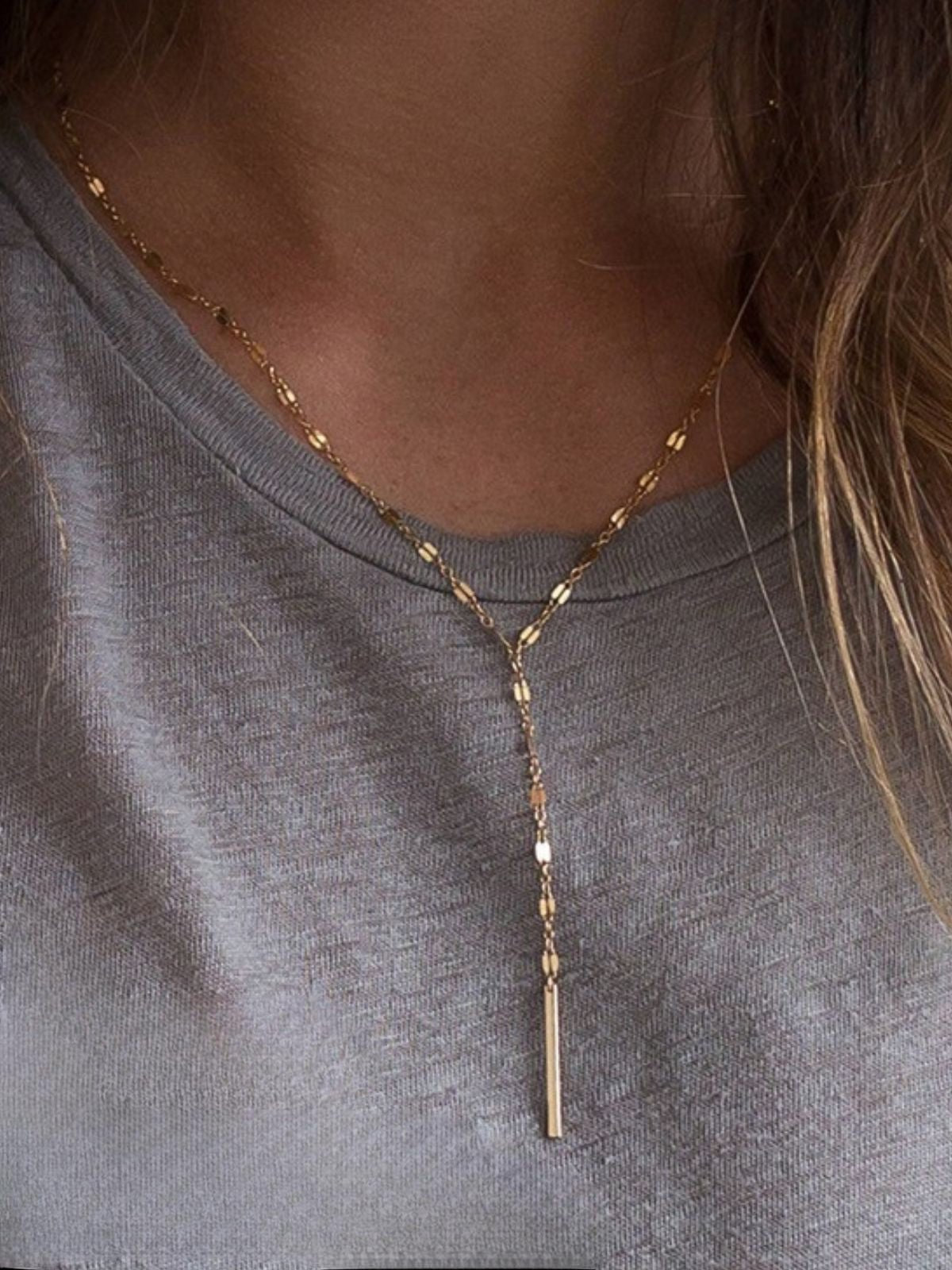 Collier double couche femme, acier inoxydable, pendentif géométrique, chaîne clavicule, style mode, modèle Mahée - Collier - Or 42 - 50cm