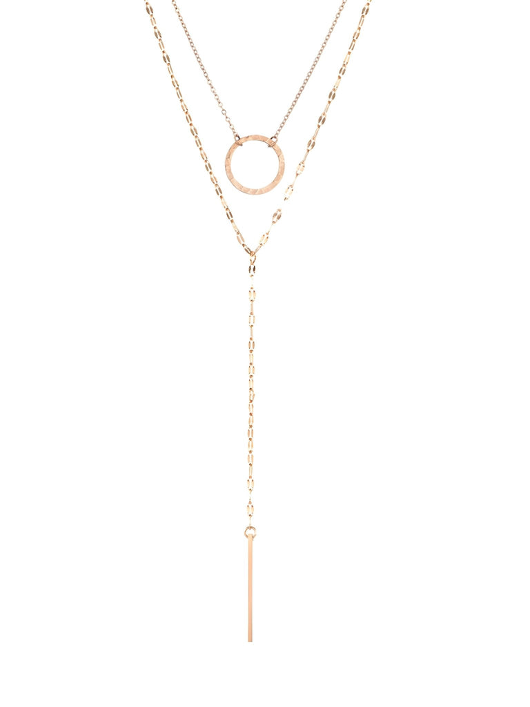 Collier double couche femme, acier inoxydable, pendentif géométrique, chaîne clavicule, style mode, modèle Mahée - Collier - Or ros 42 - 50cm