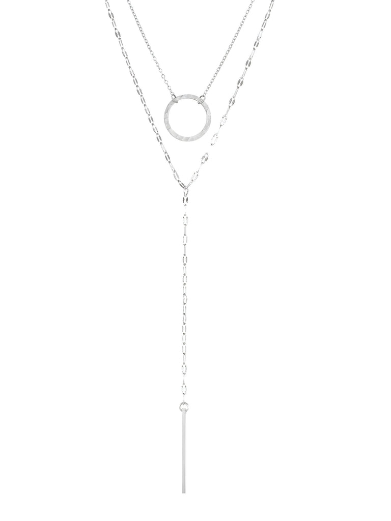 Collier double couche femme, acier inoxydable, pendentif géométrique, chaîne clavicule, style mode, modèle Mahée - Collier - Argent 42 - 50cm