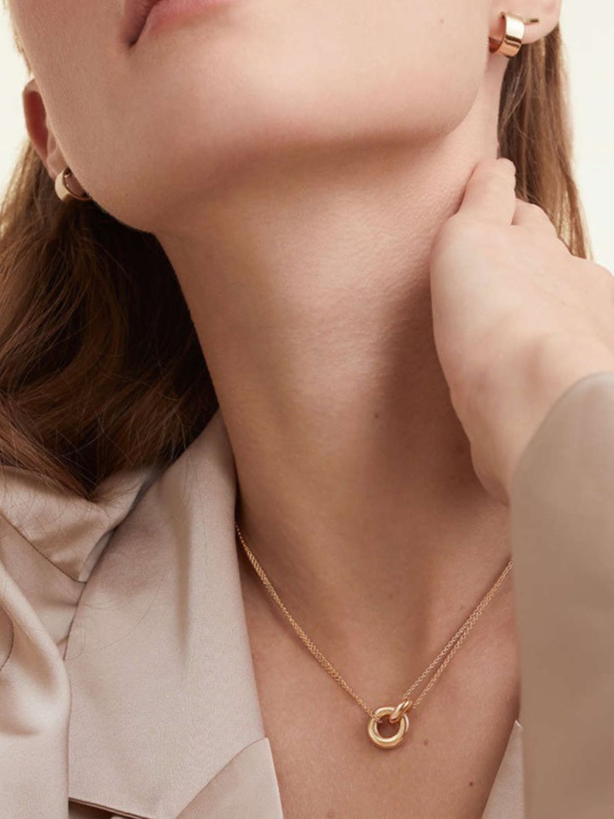 Collier en acier inoxydable, pendentif rond géométrique, chaîne double fine, or et argent, style tendance, modèle Mariana - Collier - Or 42 - 50cm