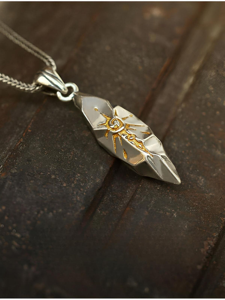 Collier pendentif soleil tribal, style ethnique, en cuivre plaqué argent, modèle Séro - Collier - Argent 60 cm