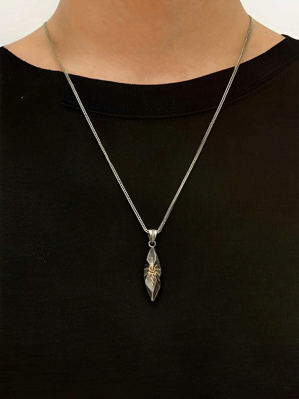 Collier pendentif soleil tribal, style ethnique, en cuivre plaqué argent, modèle Séro - Collier - Argent 60 cm