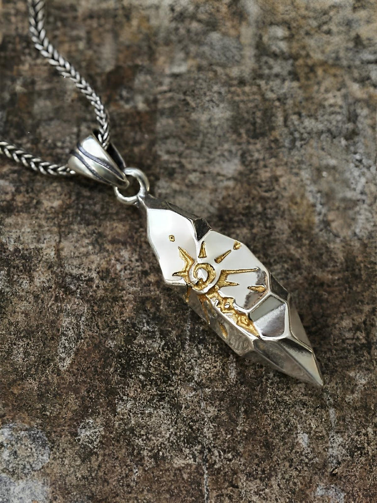 Collier pendentif soleil tribal, style ethnique, en cuivre plaqué argent, modèle Séro - Collier - Argent 60 cm