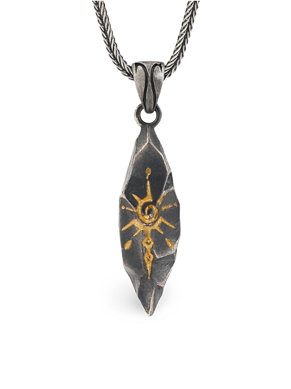 Collier pendentif soleil tribal, style ethnique, en cuivre plaqué argent, modèle Séro - Collier - Argent 60 cm
