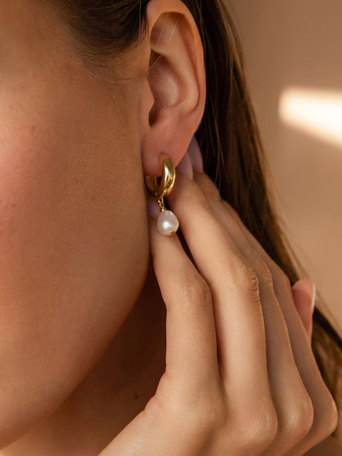 Créoles perles d’eau douce, acier inoxydable, plaqué or 14K, boucles d’oreilles femme, bijoux festifs, accessoires tendance, modèle Nadège - Boucles d'oreilles - Or 16 mm