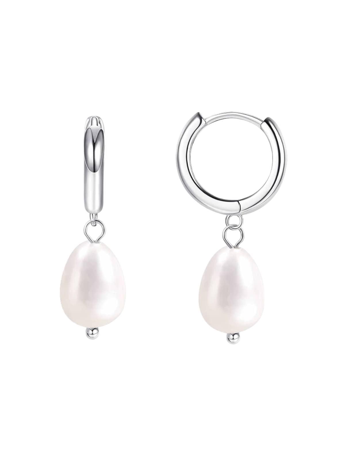 Créoles perles d’eau douce, acier inoxydable, plaqué or 14K, boucles d’oreilles femme, bijoux festifs, accessoires tendance, modèle Nadège - Boucles d'oreilles - Argent 16 mm