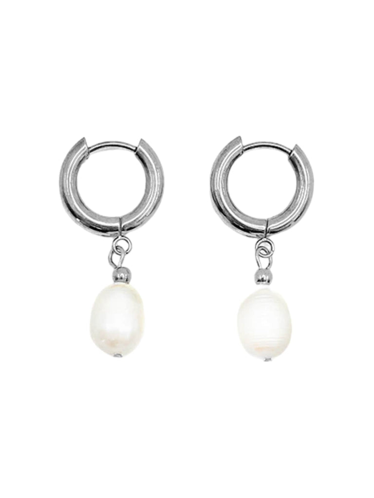 Créoles perles d’eau douce, acier inoxydable, plaqué or 14K, boucles d’oreilles femme, bijoux festifs, accessoires tendance, modèle Nadège - Boucles d'oreilles - Argent 16 mm