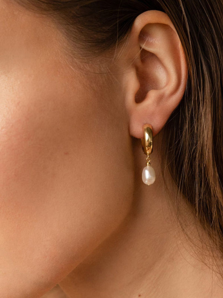 Créoles perles d’eau douce, acier inoxydable, plaqué or 14K, boucles d’oreilles femme, bijoux festifs, accessoires tendance, modèle Nadège - Boucles d'oreilles - Or 16 mm