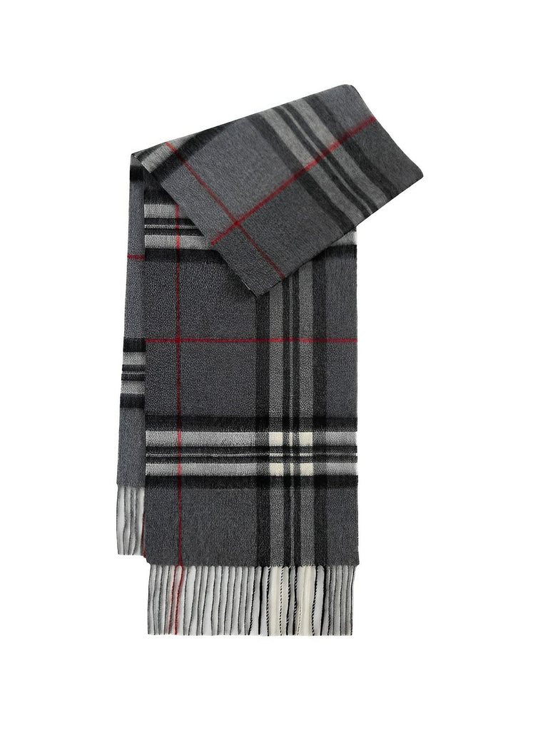 Écharpe 100% laine de mouton, à carreaux, chaude et douce, accessoire d’hiver mixte avec finition frangée, modèle Naorie - Écharpe - Gris