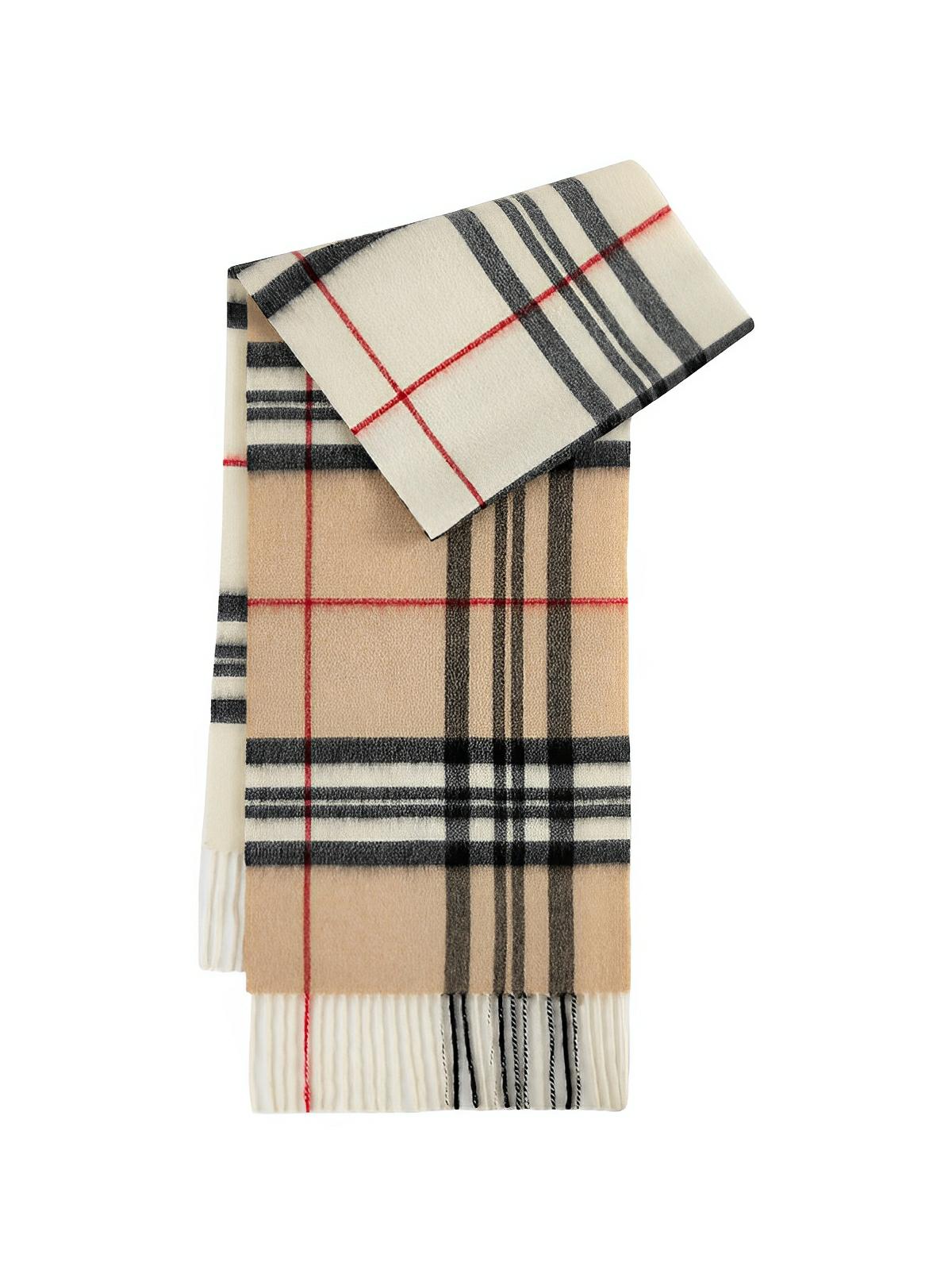 Écharpe 100% laine de mouton, à carreaux, chaude et douce, accessoire d’hiver mixte avec finition frangée, modèle Naorie - Écharpe - Beige