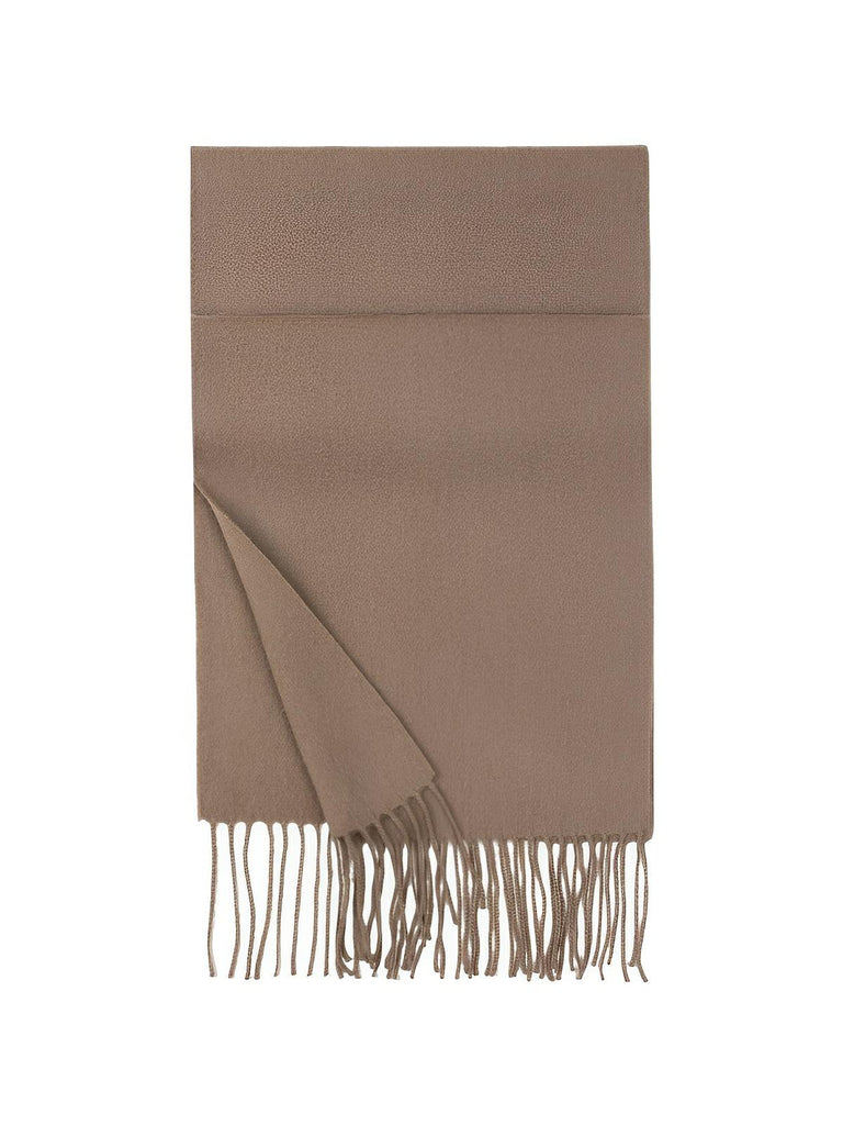 Écharpe 100% laine, hiver, grande écharpe chaude, couleur unie, écharpe à franges, modèle Alba - Écharpe - Marron