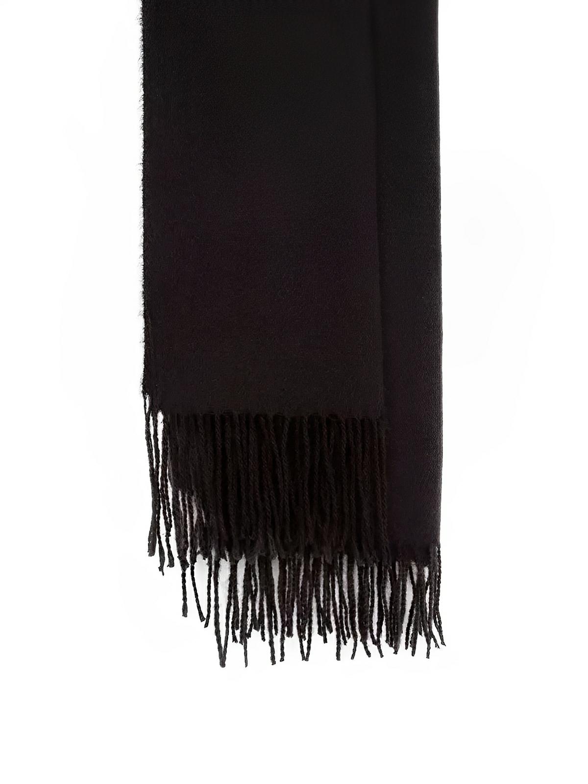 Écharpe 100% laine, hiver, grande écharpe chaude, couleur unie, écharpe à franges, modèle Alba - Écharpe - Noir