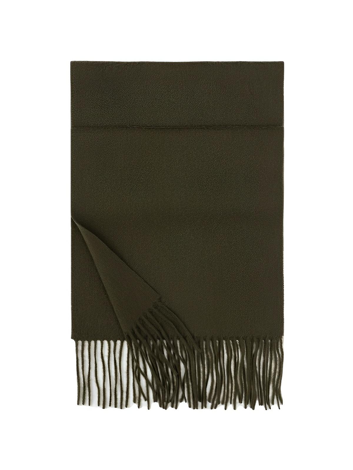 Écharpe 100% laine, hiver, grande écharpe chaude, couleur unie, écharpe à franges, modèle Alba - Écharpe - Kaki