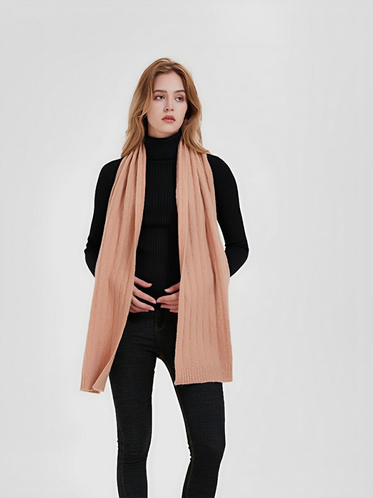 Écharpe en pure laine mérinos, tricotée à motifs lettres, douce et chaude, unisexe, longueur 180 cm, accessoire hiver confortable, modèle Yuna - Écharpe - Beige