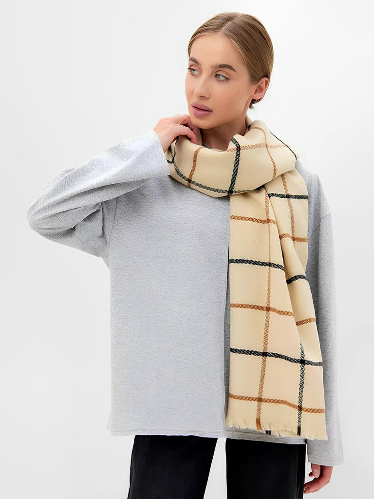 Écharpe hiver pour femme, laine et cachemire, chaude à carreaux, douce, grande taille, modèle Lisa - Écharpe - Beige