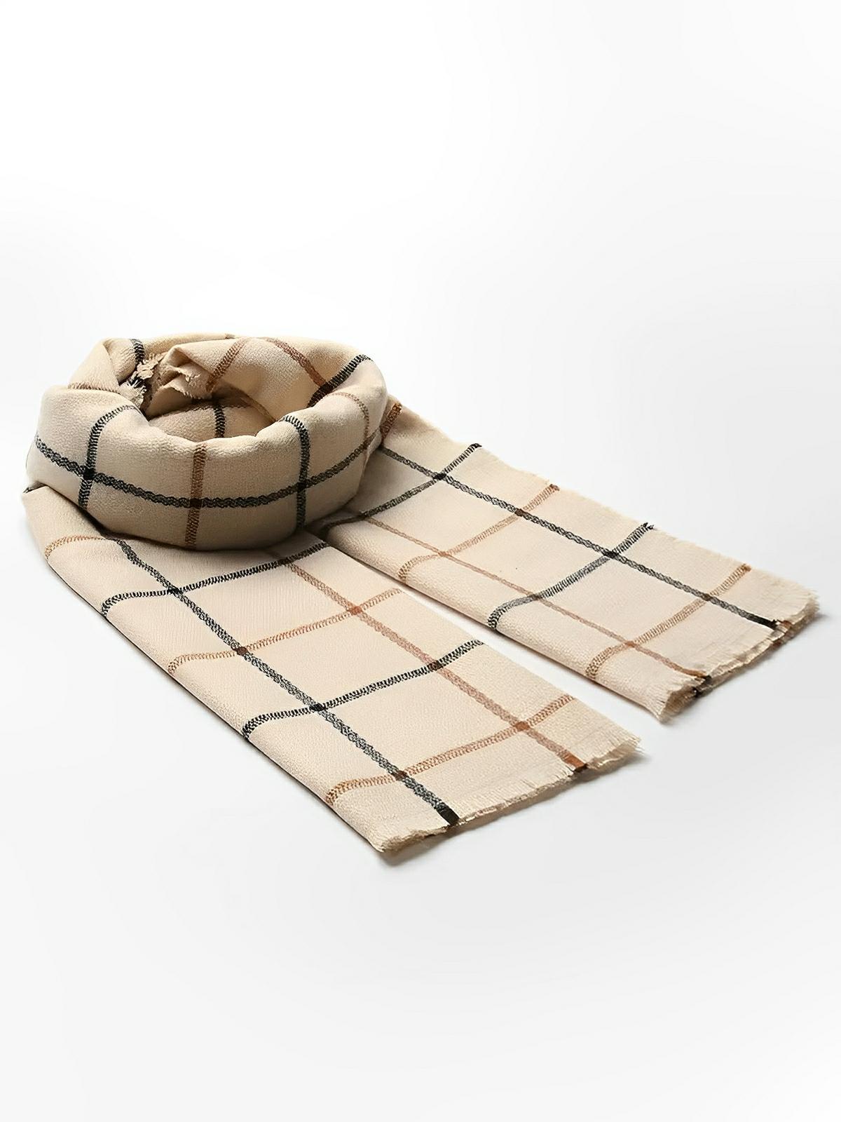 Écharpe hiver pour femme, laine et cachemire, chaude à carreaux, douce, grande taille, modèle Lisa - Écharpe - Beige