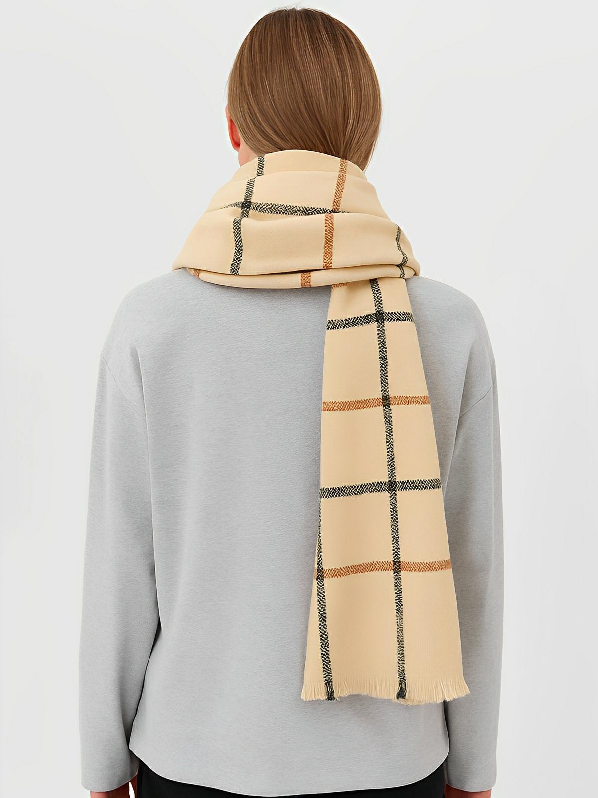 Écharpe hiver pour femme, laine et cachemire, chaude à carreaux, douce, grande taille, modèle Lisa - Écharpe - Beige