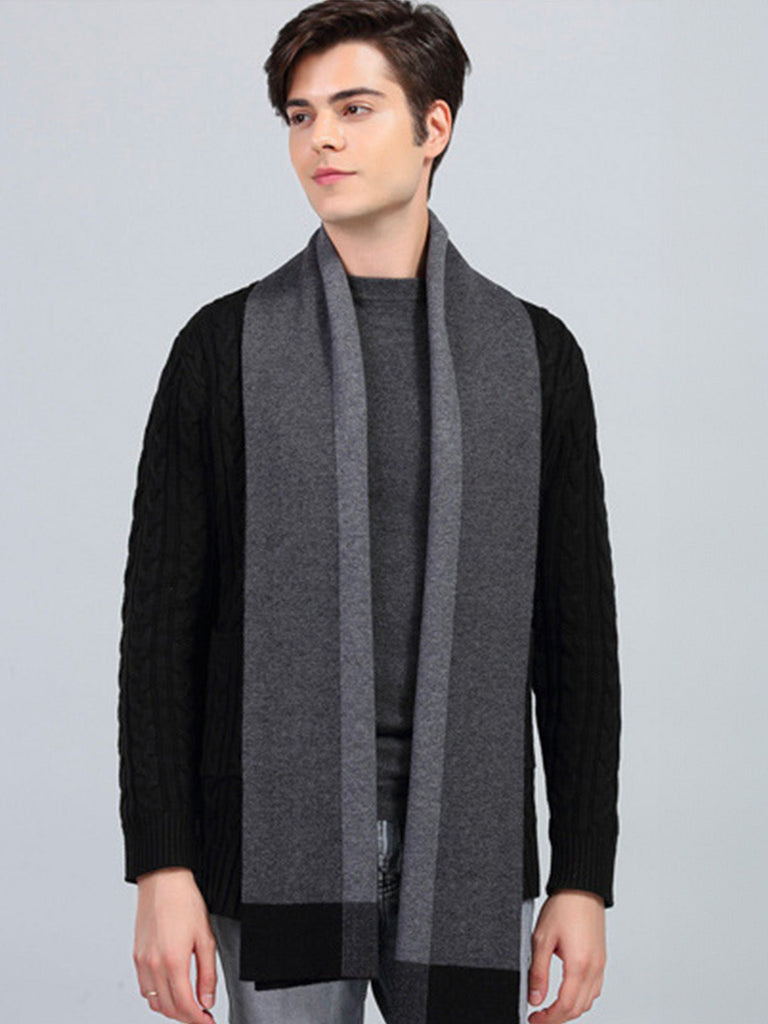 Écharpe homme en laine douce, design bloc couleur, style moderne hivernal, chaud et confortable, longueur généreuse, modèle Sébastien - Écharpe - Style 1