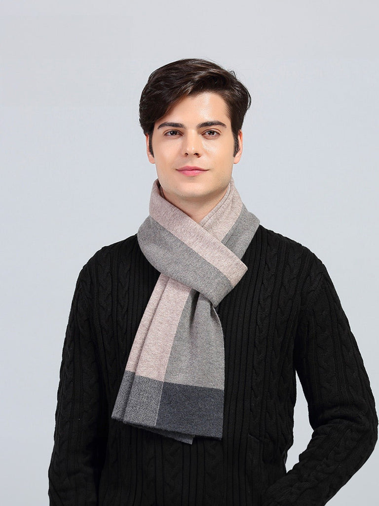 Écharpe homme en laine douce, design bloc couleur, style moderne hivernal, chaud et confortable, longueur généreuse, modèle Sébastien - Écharpe - Style 3
