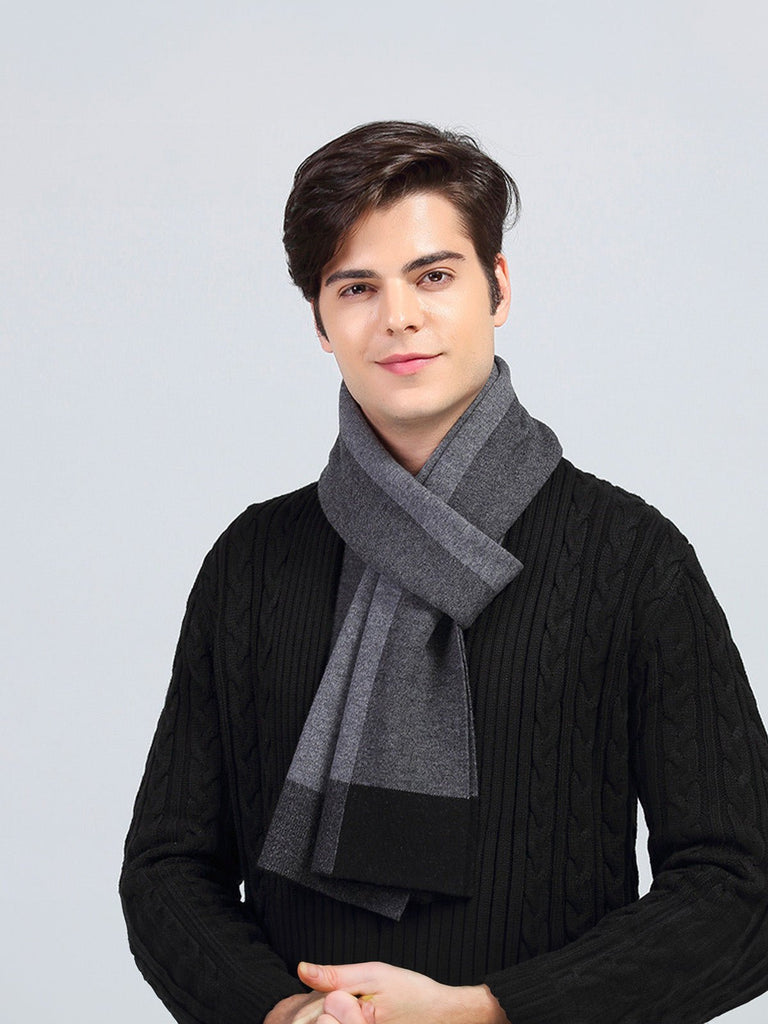 Écharpe homme en laine douce, design bloc couleur, style moderne hivernal, chaud et confortable, longueur généreuse, modèle Sébastien - Écharpe - Style 1