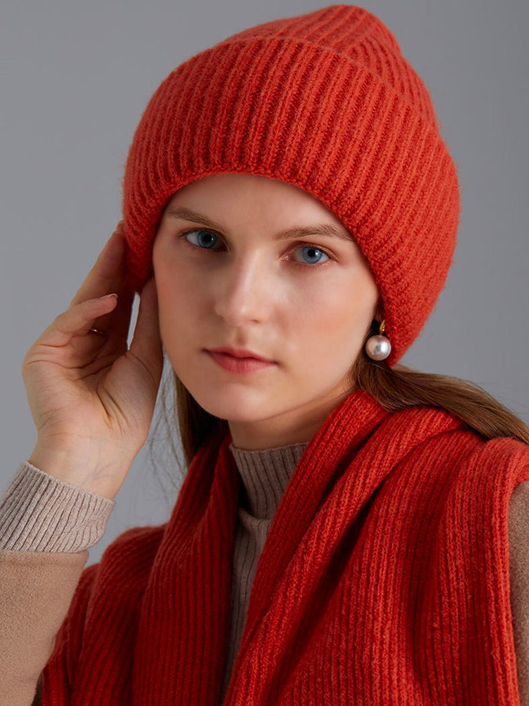 Ensemble bonnet écharpe en nylon et laine, accessoire chaud mixte, set bonnet écharpe pour l'hiver, ensemble tricoté doux, modèle Lorion - Écharpe - Orange