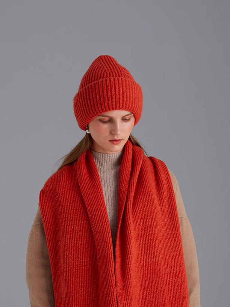 Ensemble bonnet écharpe en nylon et laine, accessoire chaud mixte, set bonnet écharpe pour l'hiver, ensemble tricoté doux, modèle Lorion - Écharpe - Orange