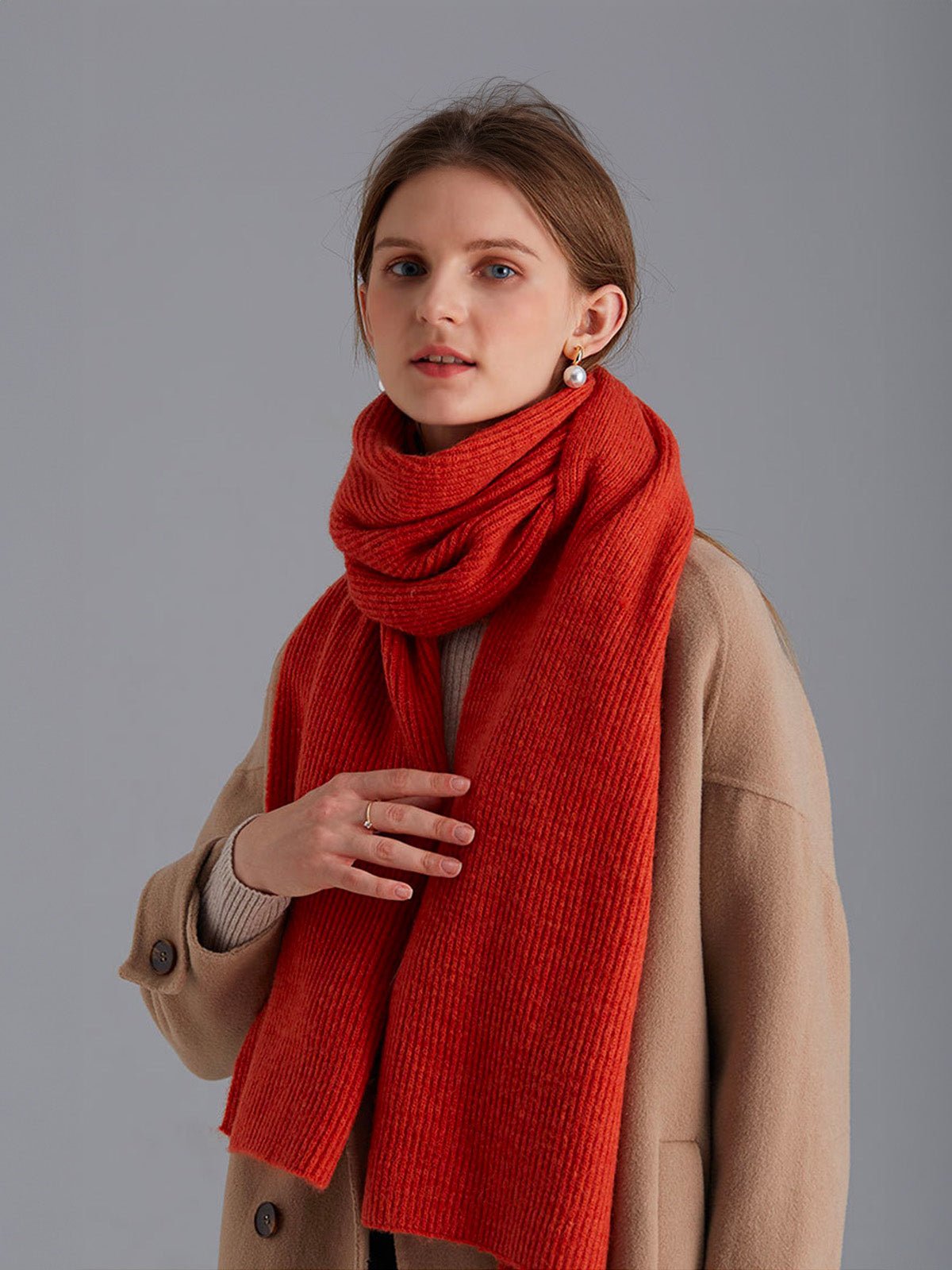 Ensemble bonnet écharpe en nylon et laine, accessoire chaud mixte, set bonnet écharpe pour l'hiver, ensemble tricoté doux, modèle Lorion - Écharpe - Orange