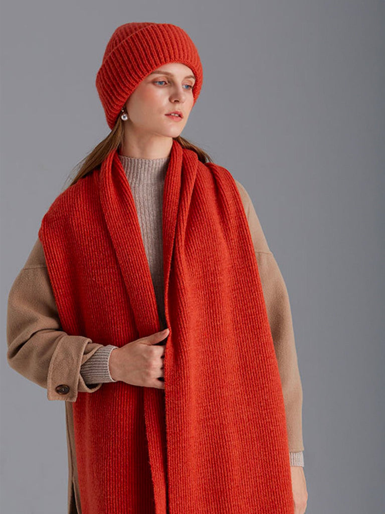 Ensemble bonnet écharpe en nylon et laine, accessoire chaud mixte, set bonnet écharpe pour l'hiver, ensemble tricoté doux, modèle Lorion - Écharpe - Orange
