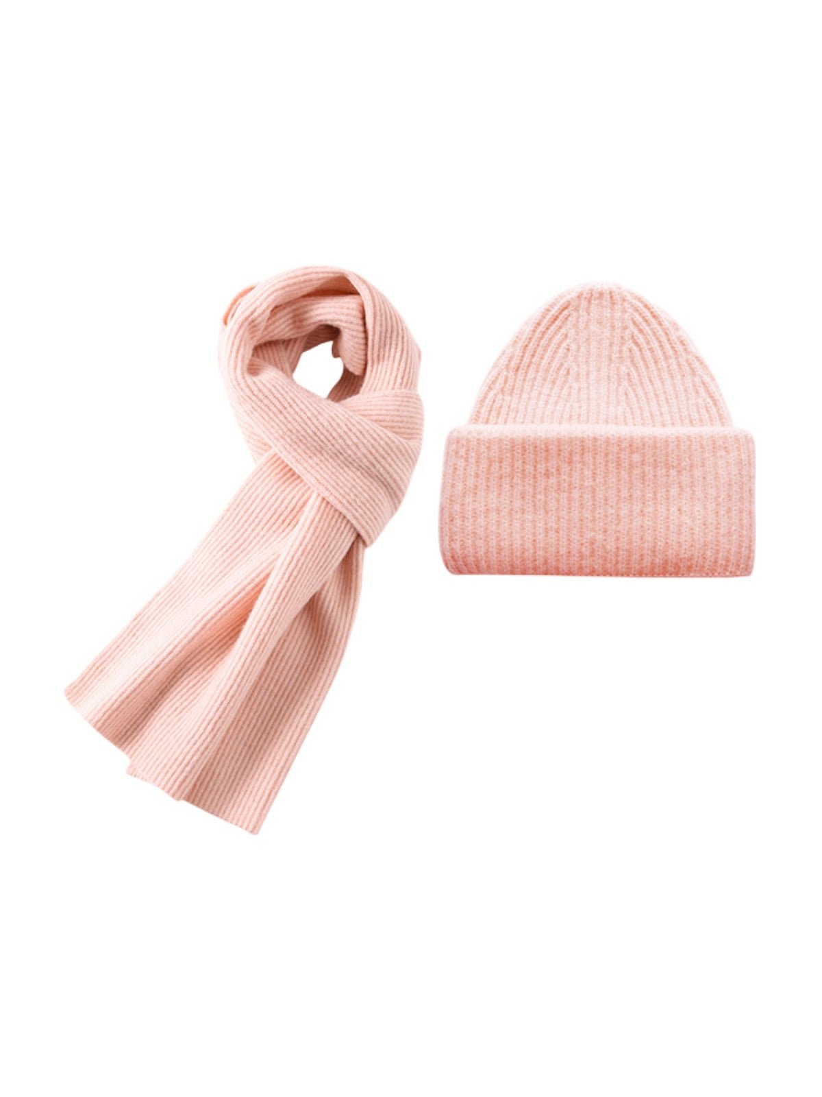 Ensemble bonnet écharpe en nylon et laine, accessoire chaud mixte, set bonnet écharpe pour l'hiver, ensemble tricoté doux, modèle Lorion - Écharpe - Rose