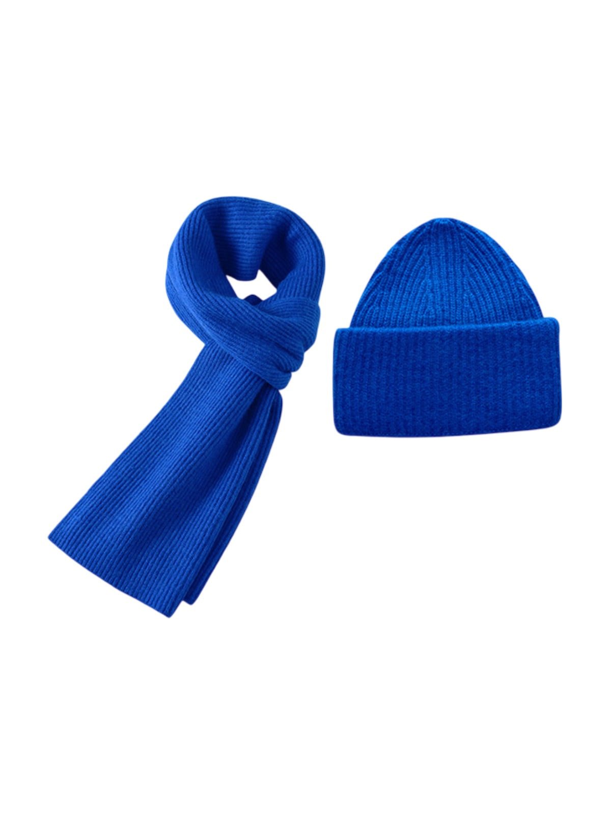 Ensemble bonnet écharpe en nylon et laine, accessoire chaud mixte, set bonnet écharpe pour l'hiver, ensemble tricoté doux, modèle Lorion - Écharpe - Bleu