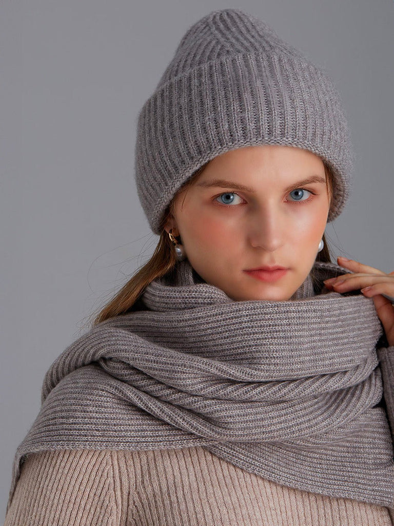 Ensemble bonnet écharpe en nylon et laine, accessoire chaud mixte, set bonnet écharpe pour l'hiver, ensemble tricoté doux, modèle Lorion - Écharpe - Gris