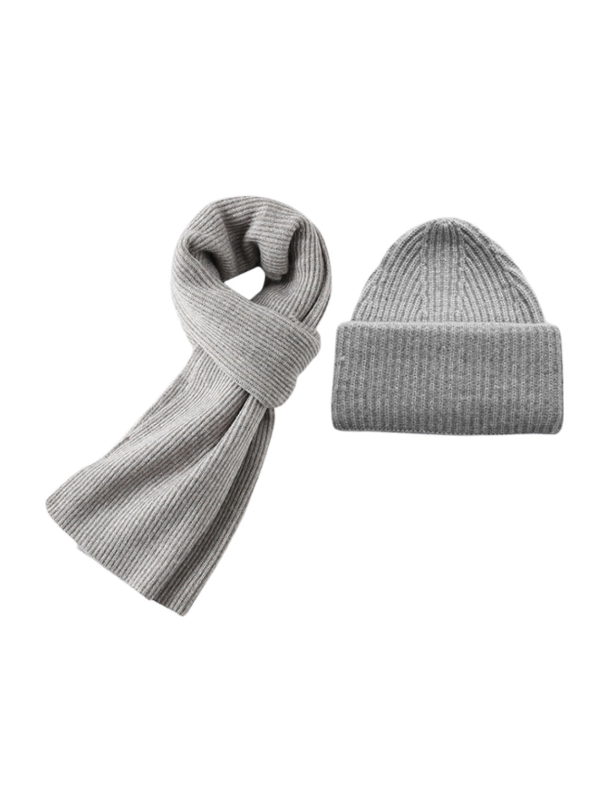 Ensemble bonnet écharpe en nylon et laine, accessoire chaud mixte, set bonnet écharpe pour l'hiver, ensemble tricoté doux, modèle Lorion - Écharpe - Gris