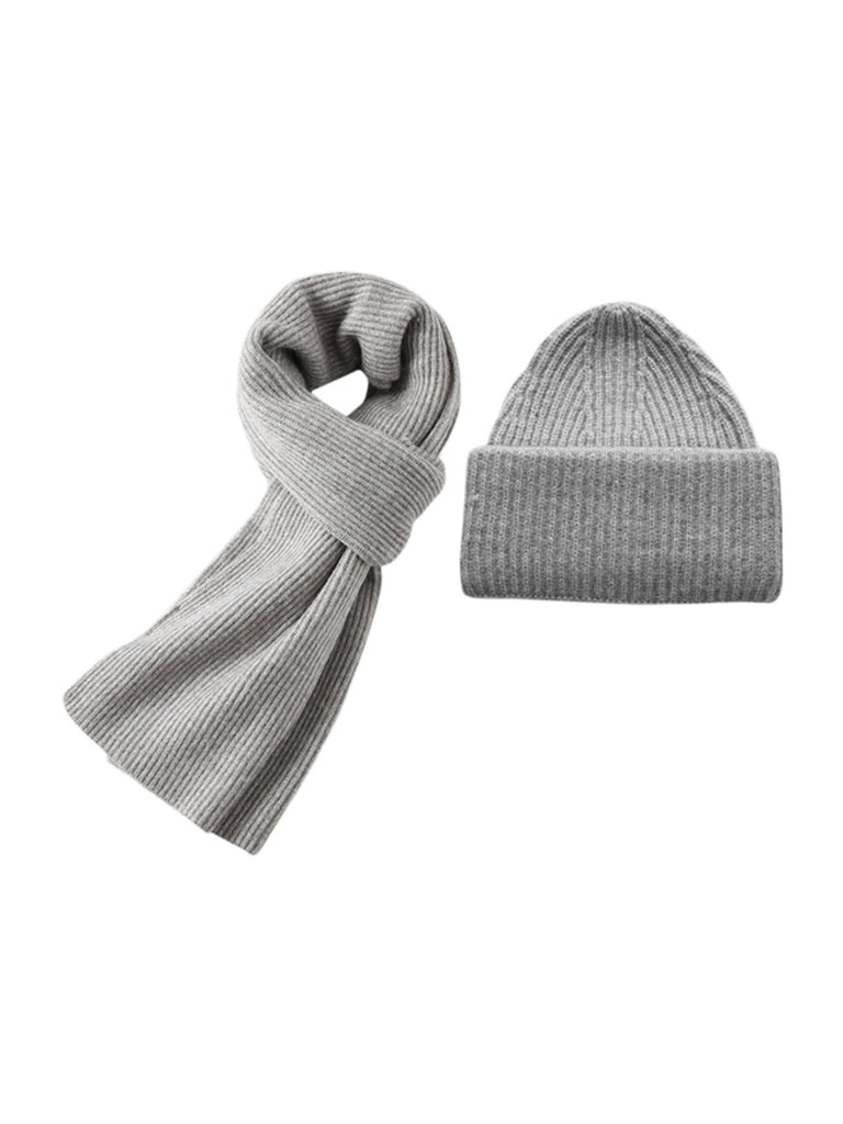 Ensemble bonnet écharpe en nylon et laine, accessoire chaud mixte, set bonnet écharpe pour l'hiver, ensemble tricoté doux, modèle Lorion - Écharpe - Gris