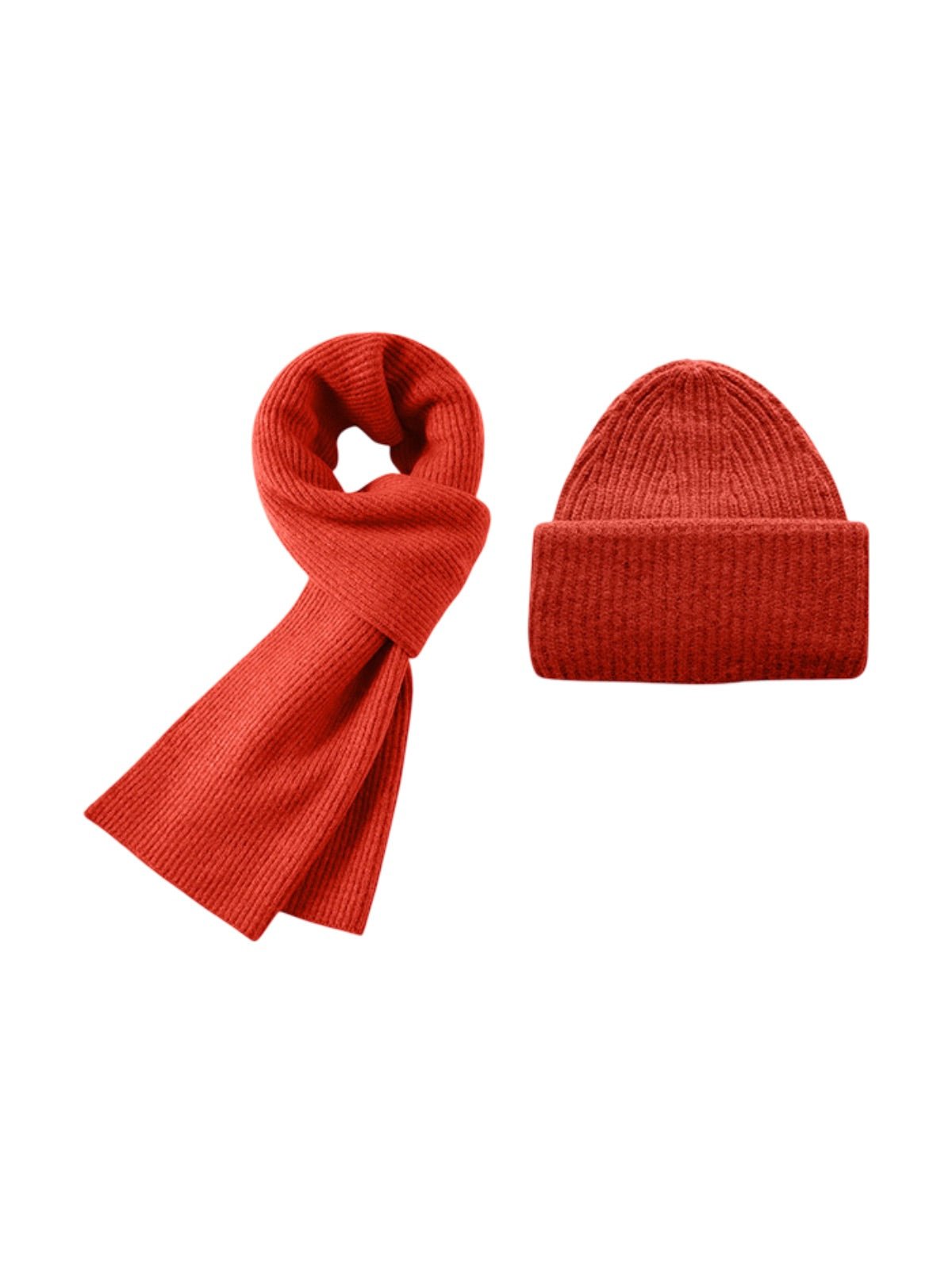 Ensemble bonnet écharpe en nylon et laine, accessoire chaud mixte, set bonnet écharpe pour l'hiver, ensemble tricoté doux, modèle Lorion - Écharpe - Orange