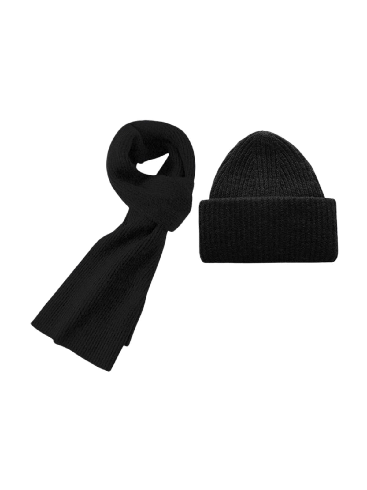 Ensemble bonnet écharpe en nylon et laine, accessoire chaud mixte, set bonnet écharpe pour l'hiver, ensemble tricoté doux, modèle Lorion - Écharpe - Noir