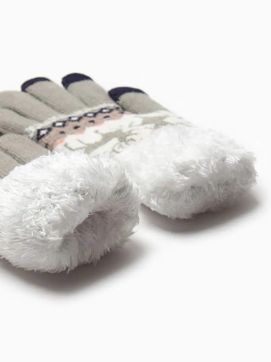Gants d'hiver femme, gants tactiles et chauds, tricotés doublés, avec motifs renne, douillets hiver, modèle Emma - Gants - Gris