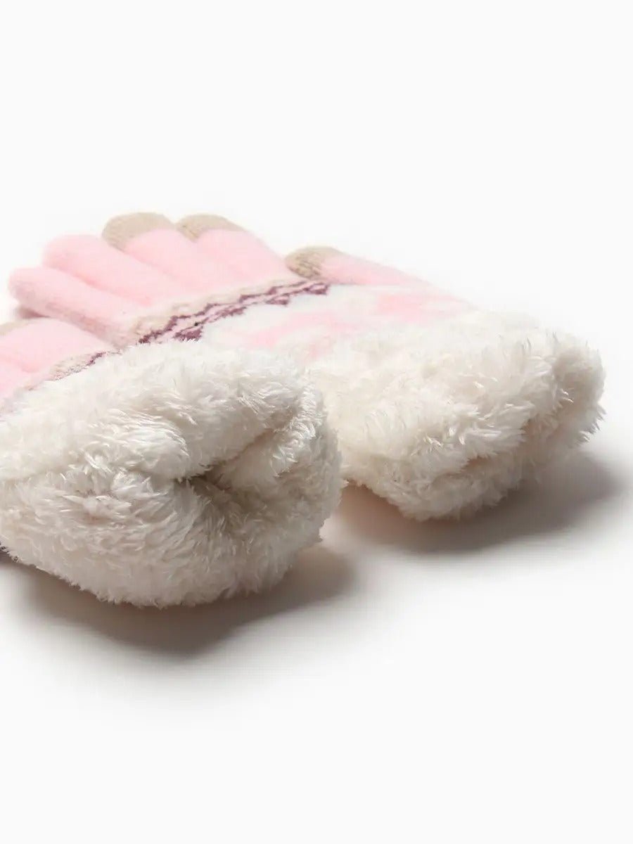 Gants d'hiver femme, gants tactiles et chauds, tricotés doublés, avec motifs renne, douillets hiver, modèle Emma - Gants - Rose