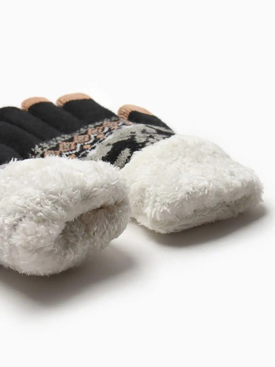 Gants d'hiver femme, gants tactiles et chauds, tricotés doublés, avec motifs renne, douillets hiver, modèle Emma - Gants - Noir