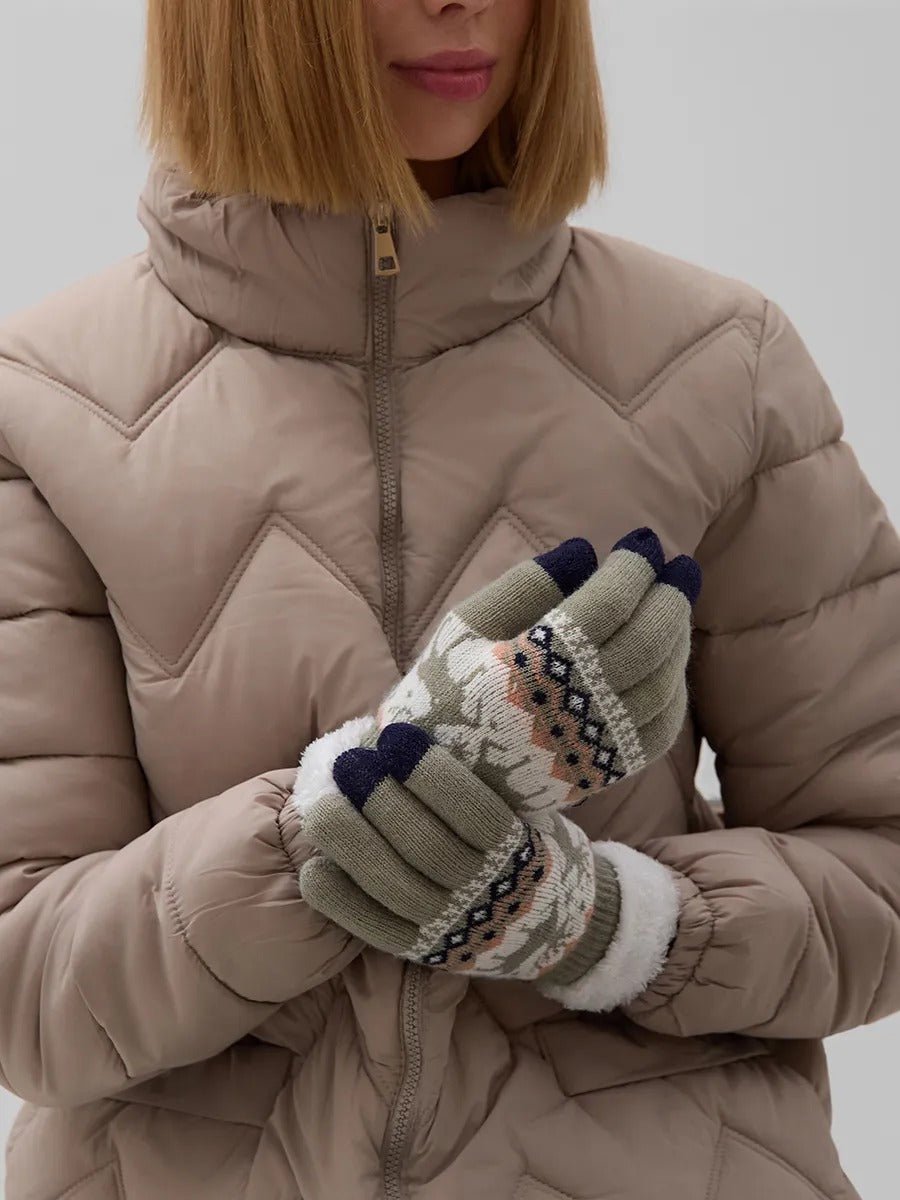 Gants d'hiver femme, gants tactiles et chauds, tricotés doublés, avec motifs renne, douillets hiver, modèle Emma - Gants - Gris