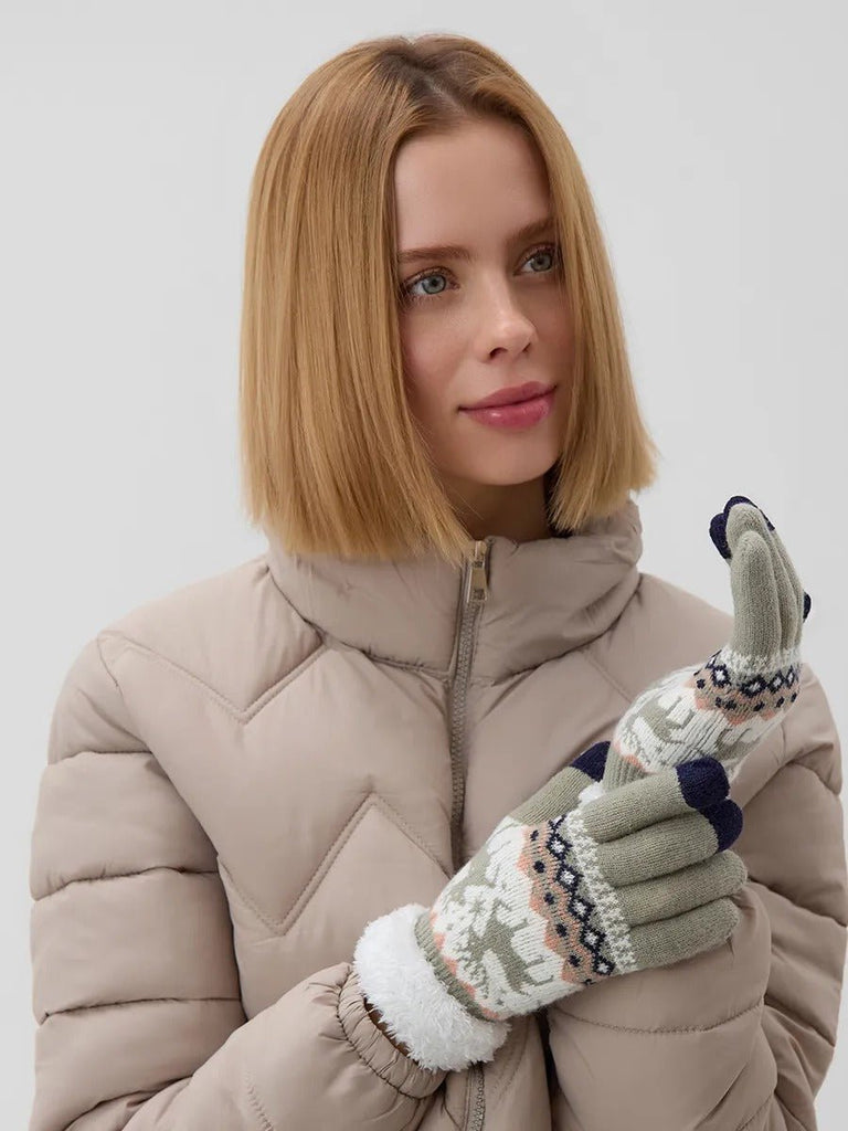 Gants d'hiver femme, gants tactiles et chauds, tricotés doublés, avec motifs renne, douillets hiver, modèle Emma - Gants - Gris
