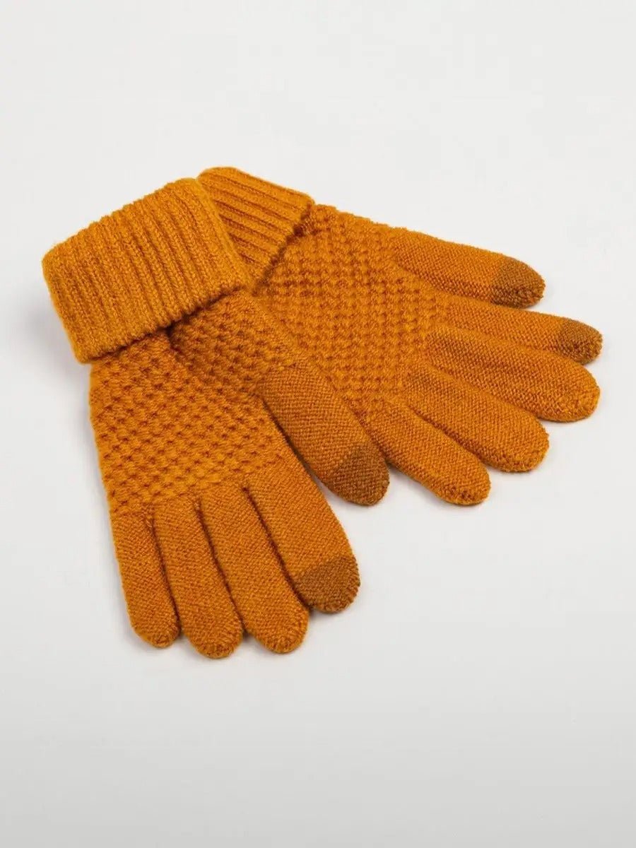 Gants d'hiver femme, tricotés chauds, tactiles, unis et confortables, pour smartphone, modèle Carole - Gants - Moutarde