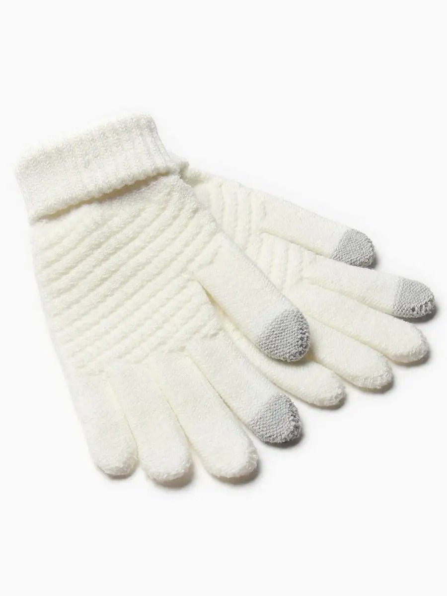 Gants d'hiver femme, tricotés chauds, tactiles, unis et confortables, pour smartphone, modèle Carole - Gants - Blanc